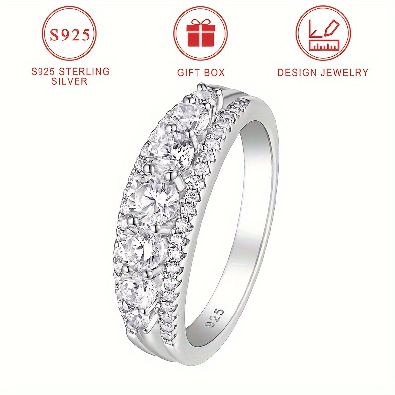 

925 Sterling Silver Eternity Love Halo Ring, Elegant Luxurious Full Zirconia Engagement Band, Perfect Engagement Or Anniversary Jewelry Gifts For Women, Comes With Gift Box