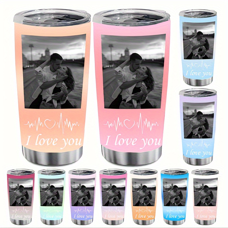 

(custom Photo) 1pc Custom Photo Stainless Steel Tumbler With Lid For Husband Personalized Insulated Double Wall Travel Mugs Coffee Cups 20oz Birthday Holiday Valentine's Day Gift For Lover