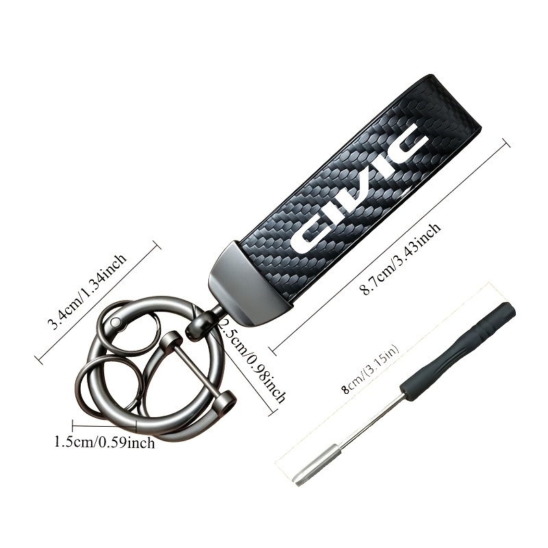 TEMU 1pc Carbon Fiber Texture Car Key Chain, Faux Leather And Gun-gray Metal Parts, With Rotatable Universal Ring And D-shaped Hook, Suitable For