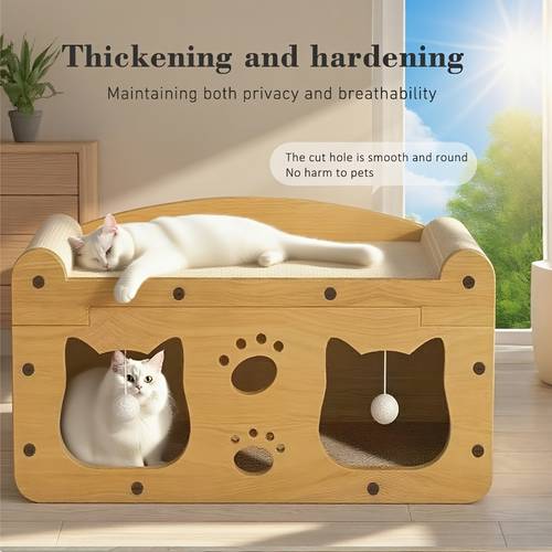 1pc of 2 in 1 cat scratching board and cat nest multi layer scratching column with hanging toys kitten into cat interactive apartment space saving cardboard cat climbing frame easy assembly in