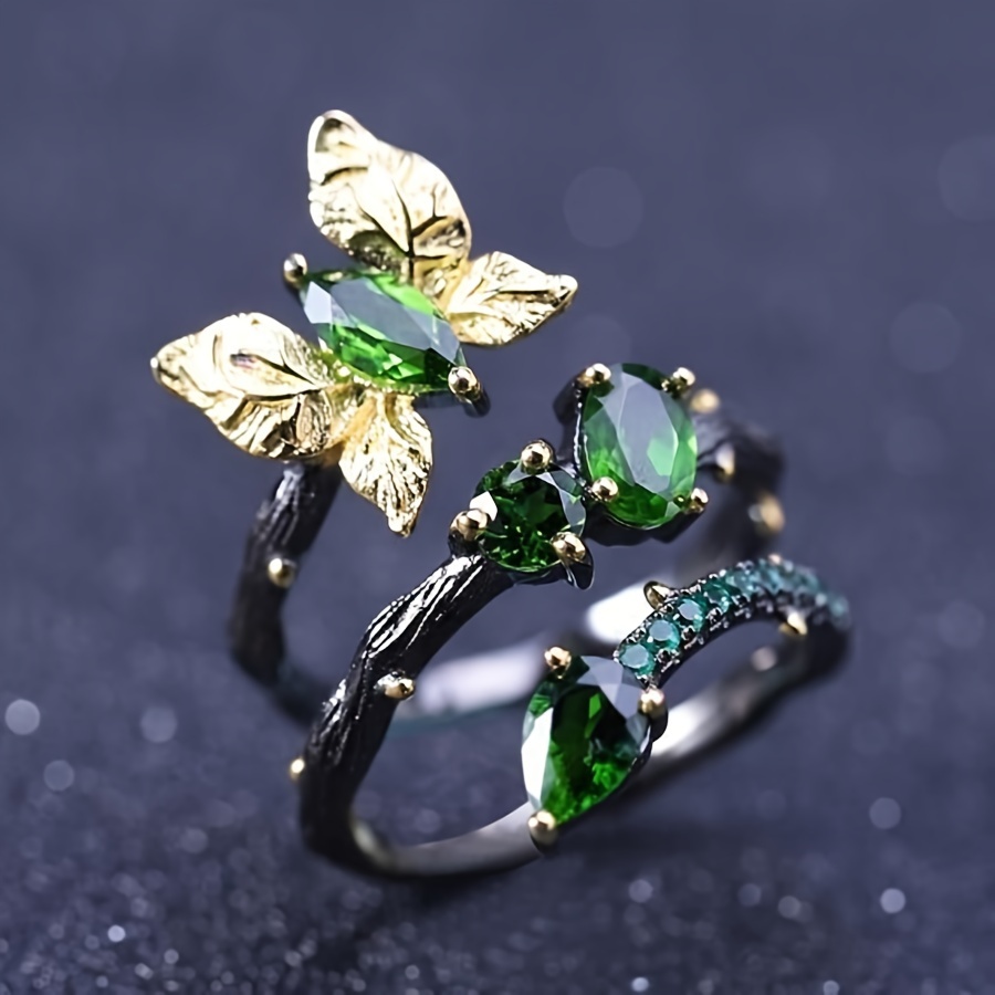 

Green Synthetic Zirconia Ring For Women, Fashion Copper , Luxury , No Plating, High-end Events And Parties