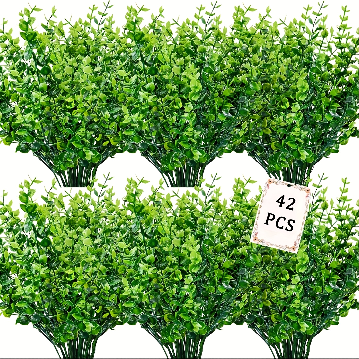 14/42pcs Outdoor Artificial Boxwood Stems, Non-fading Plastic Simulation Plants In Sunlight, Fake Leaves Shrub Greenery, Suitable For Garden, Office, Terrace, Wedding, Farmhouse Indoor Decor