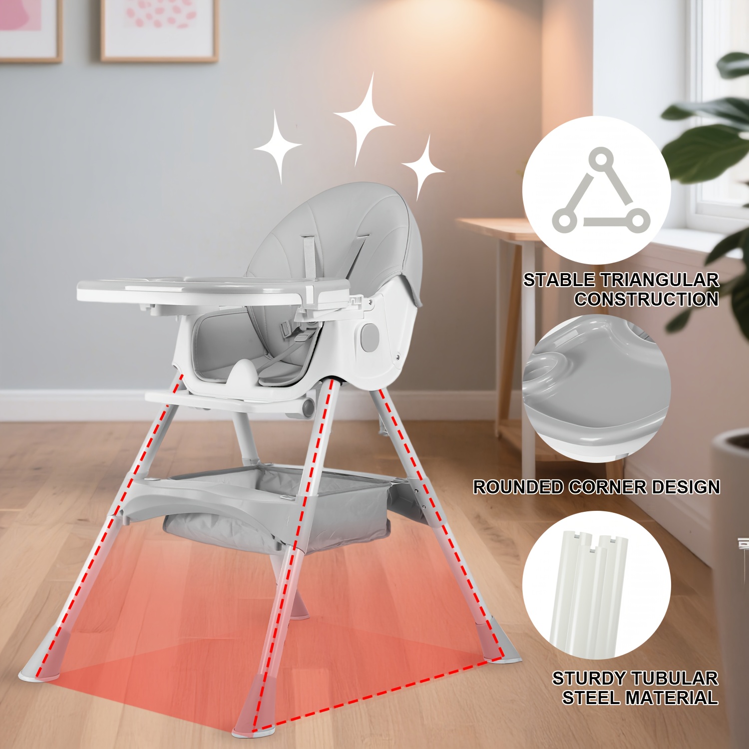 Baby High Chair, 3-in-1 Convertible Highchairs