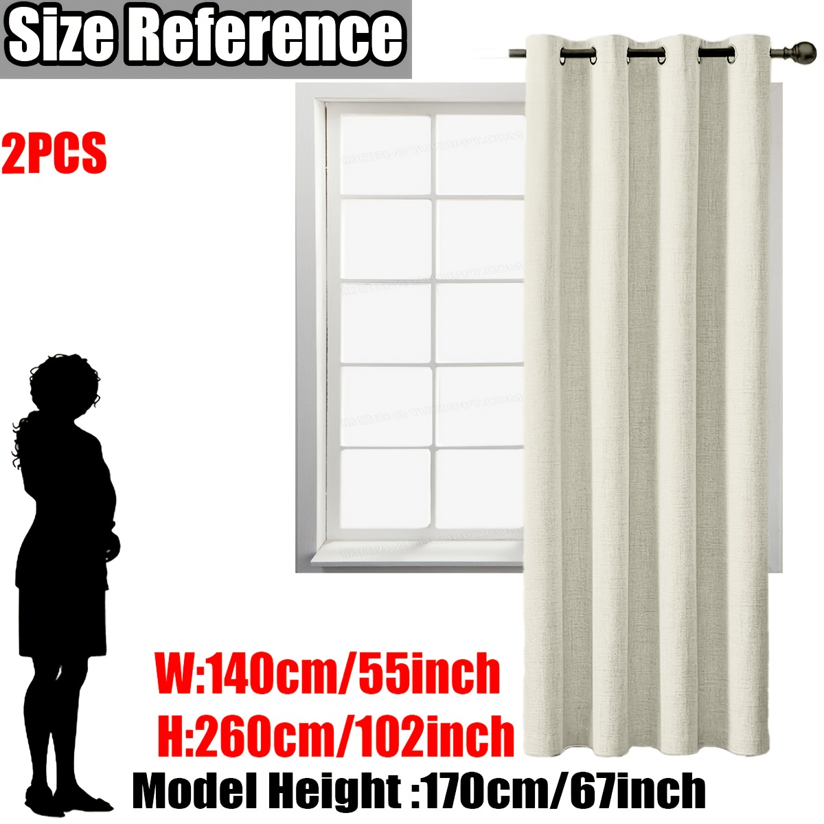 TEMU Set Of 2, Bohemian-style Beige Blackout Curtains, , Grommet Top, Fabric, Blackout Coating Technology, Lightweight, Easy To Hang, Soundproof And
