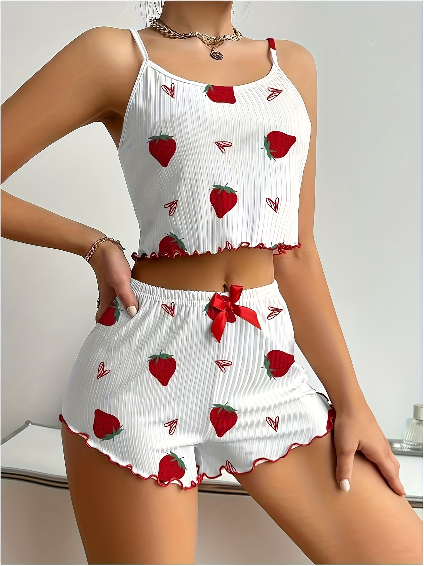 Domisola Ensemble 2 Pièces Bébé Fille Été – Imprimé Cerises & Nœud Mignon – Débardeur Sans Manches Volants + Short Taille Élastique – Doux 95% Coton