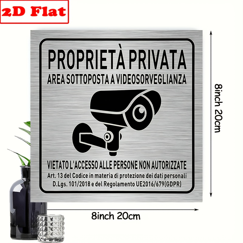 TEMU Cartello di avvertimento piatto 2D in metallo, avvisi privata, cartelli area sorvegliata CCTV per uso interno ed esterno, per decorazioni che