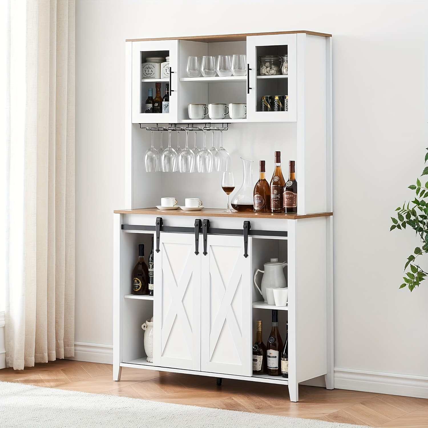 coffee bar wine cabinet sliding barn doors 70 tall farmhouse Temu