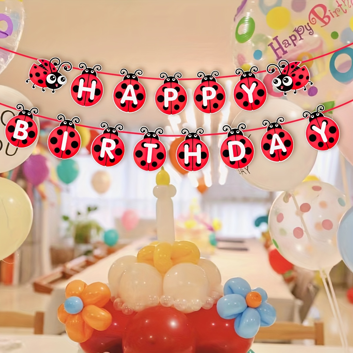 Image of Happy Birthday To -star Ladybug, A Banner With Animal Patterns For Birthday Celebrations, And A Backdrop Decoration For The Birthday Party