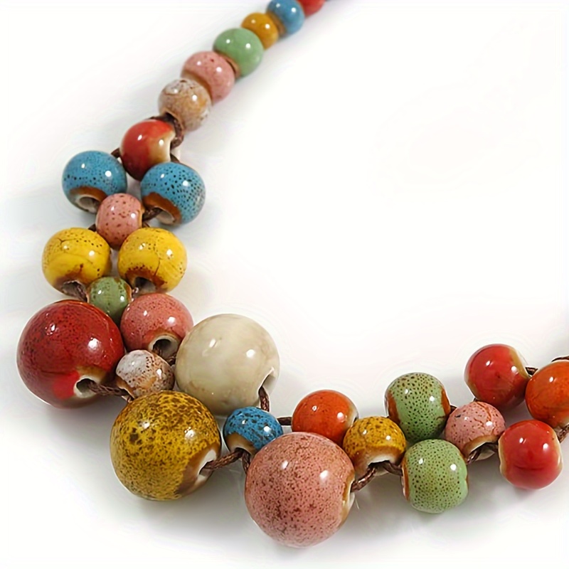 2 Pack Women's Ceramic Bead Y Necklaces, Adjustable Length