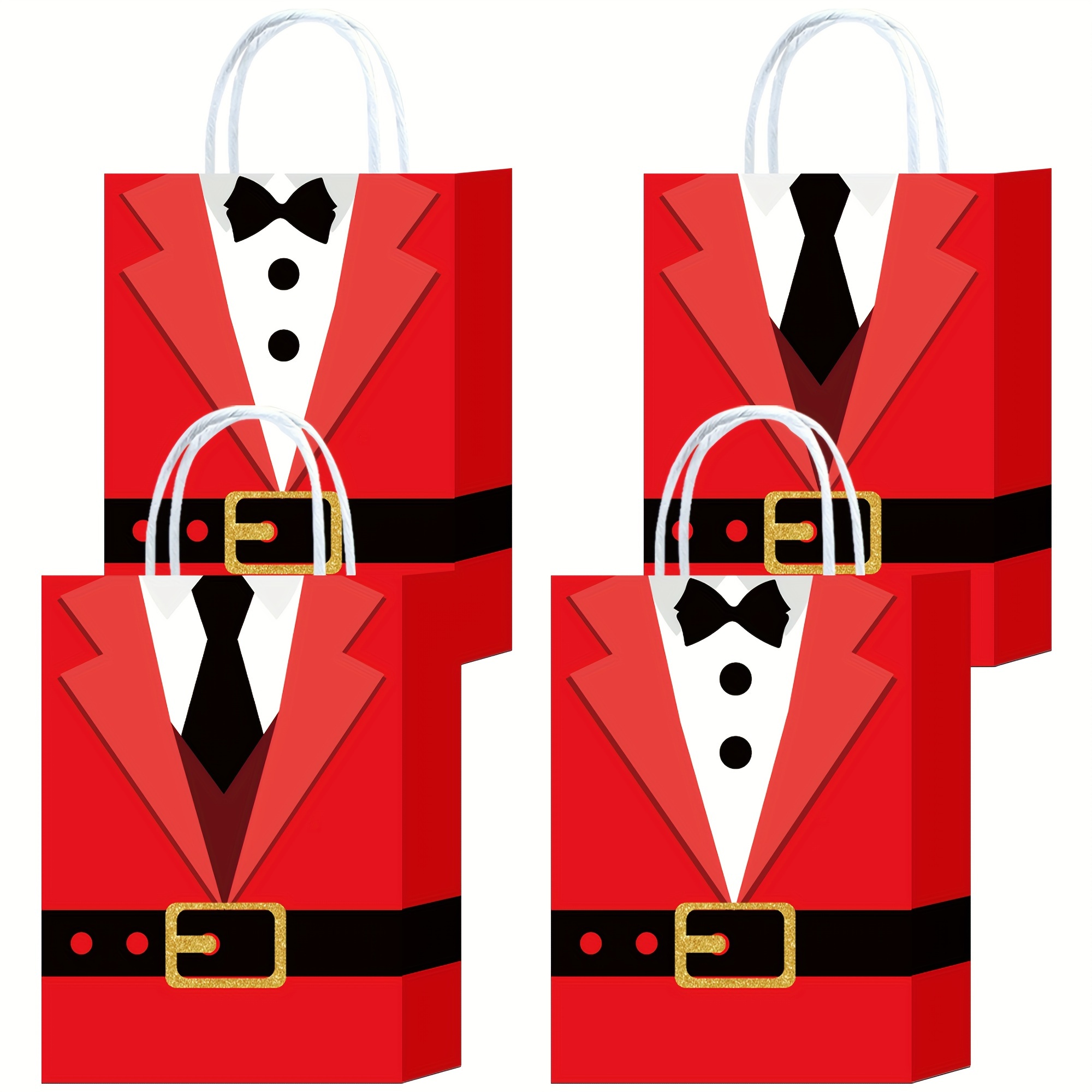 

16 Pieces Christmas Gift Bags Santa Suit Print Bag With Handle, Christmas Bags Present Wrapping Bags Candy Bags For Party Supplie