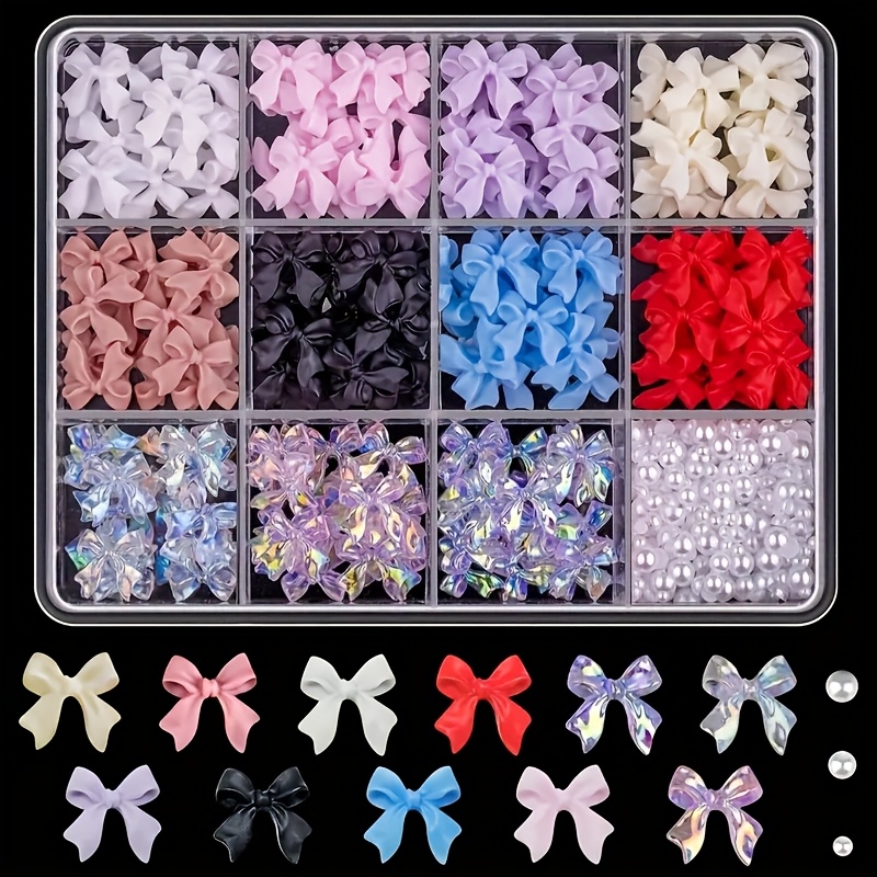 Image of 500pcs Bow Ribbon Nail Decorations Set, Half Round Artificial, 11 Colors, Shiny Bow Jewelry, For Nails, Shoes, Clothes, Bags, Crafts, Unscented