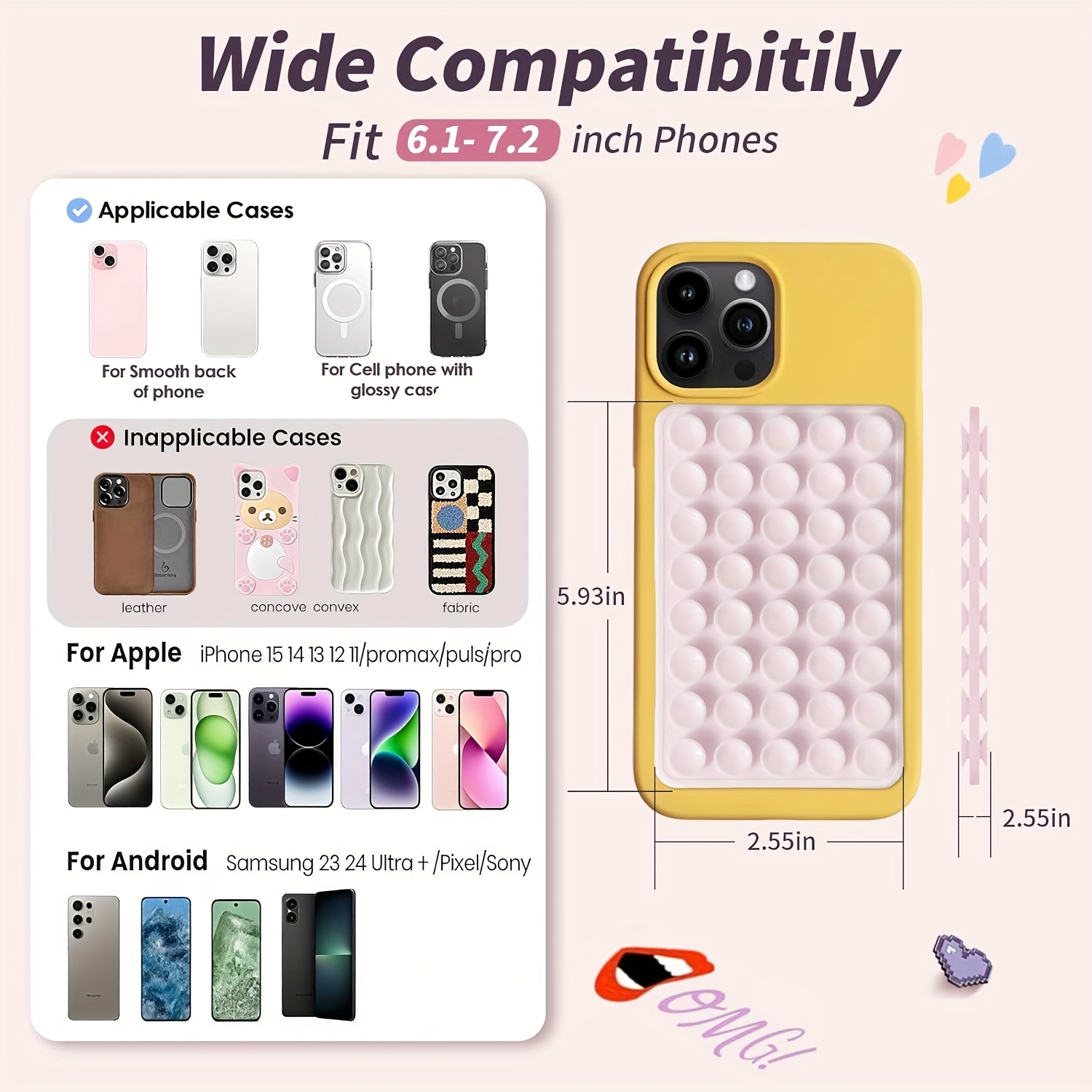 Set de 2 suporturi de telefon cu ventuză din silicon față-verso, accesorii siliconice pentru iPhone și Android, unghi reglabil și design compact, potrivite pentru machiaj, dans, fitness, yoga, duș, binge-watching