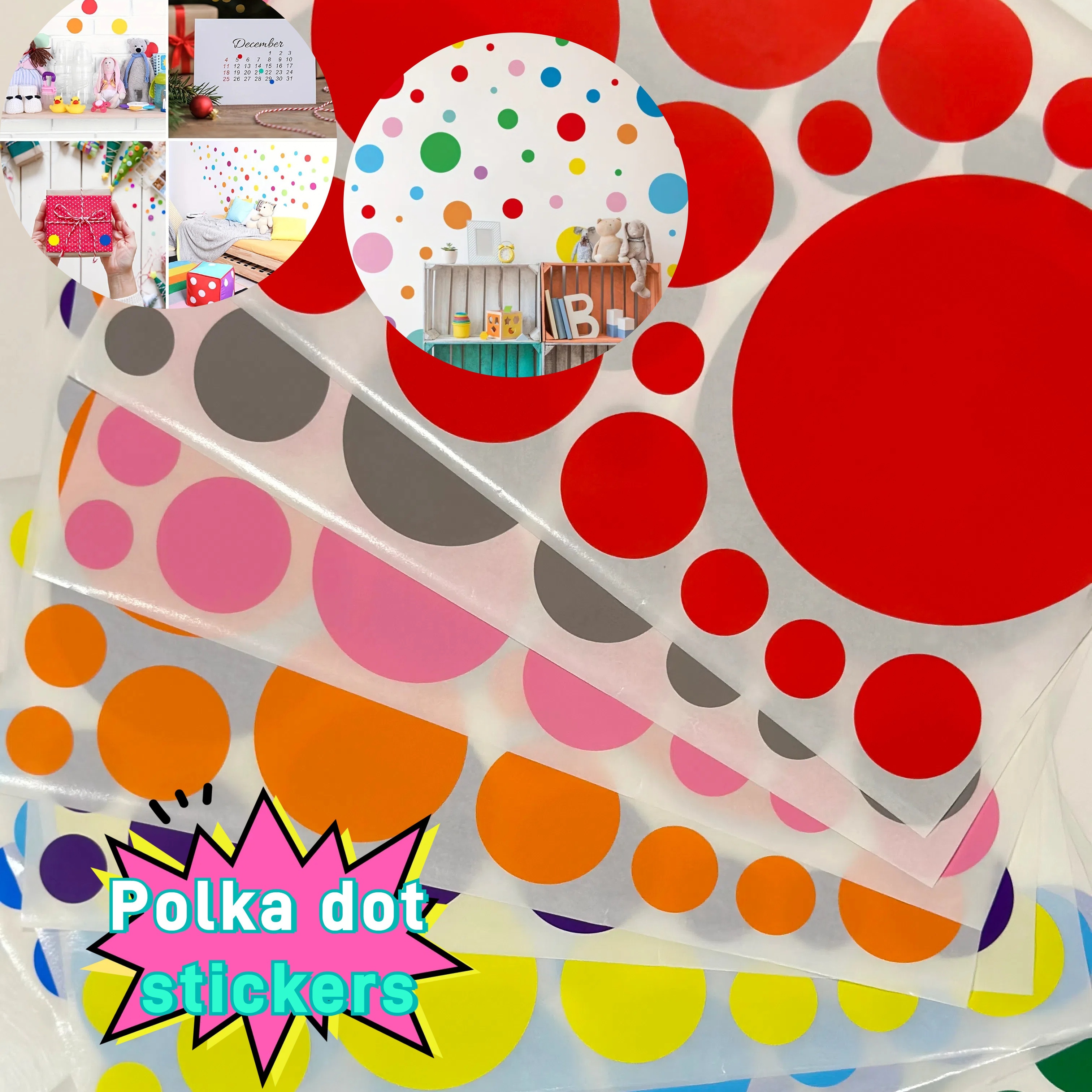 Image of 9 Sheets, Colorful Polka Dot Stickers, Stickers, Wall Decoration Stickers, Polka Dot Stickers, Wall, Glass, Mirror, Cabinet Door, Car, Bottle, Box, Cup And Other Stickers