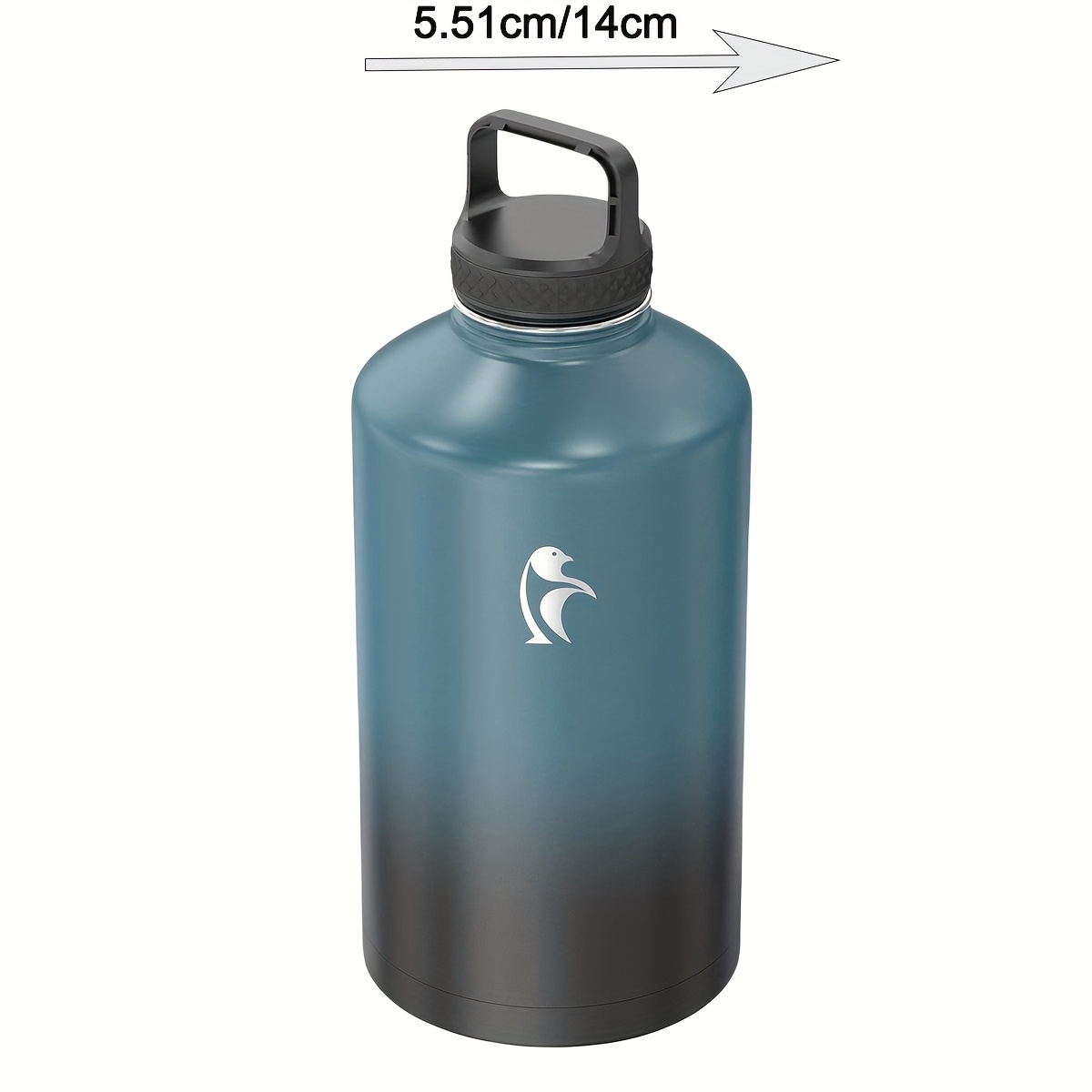 1pc Bouteille d'eau d'un gallon isolée avec paille et 3 couvercles, 128 oz grande carafe d'eau en acier inoxydable à double paroi sous vide à large ouverture pour le sport, la salle de sport ou le bureau, sans BPA, garde le froid pendant 48 heures et le chaud pendant 24 heures, bleu noir/noir