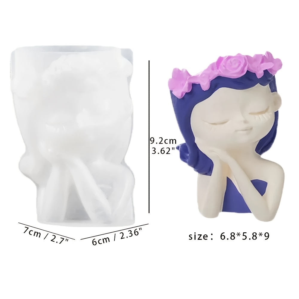 Image of Head Shaped Flower Pot Silicone Mold Concrete Vase Diy Handmade Plaster Epoxy Resin Pen Holder Molds Home Decor Supplies