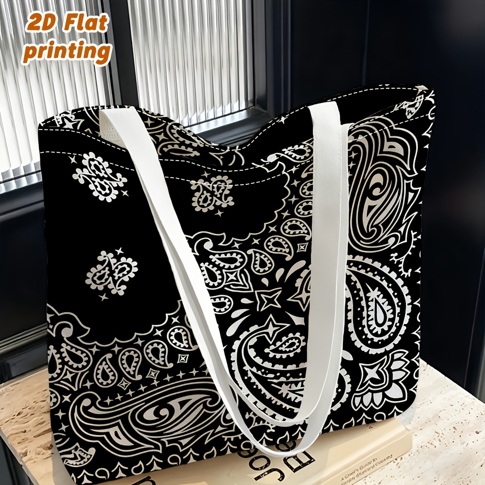 TEMU 1pc Black And White Paisley Pattern Print Women's Shoulder Bag, Crossbody Bag, Used As A Handbag Or Backpack, Reusable, Stylish And Casual,