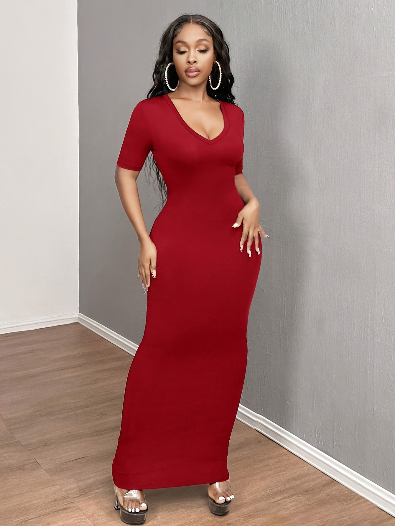 vestido largo sin cuello elegante mujeres cuerpo Temu Uruguay