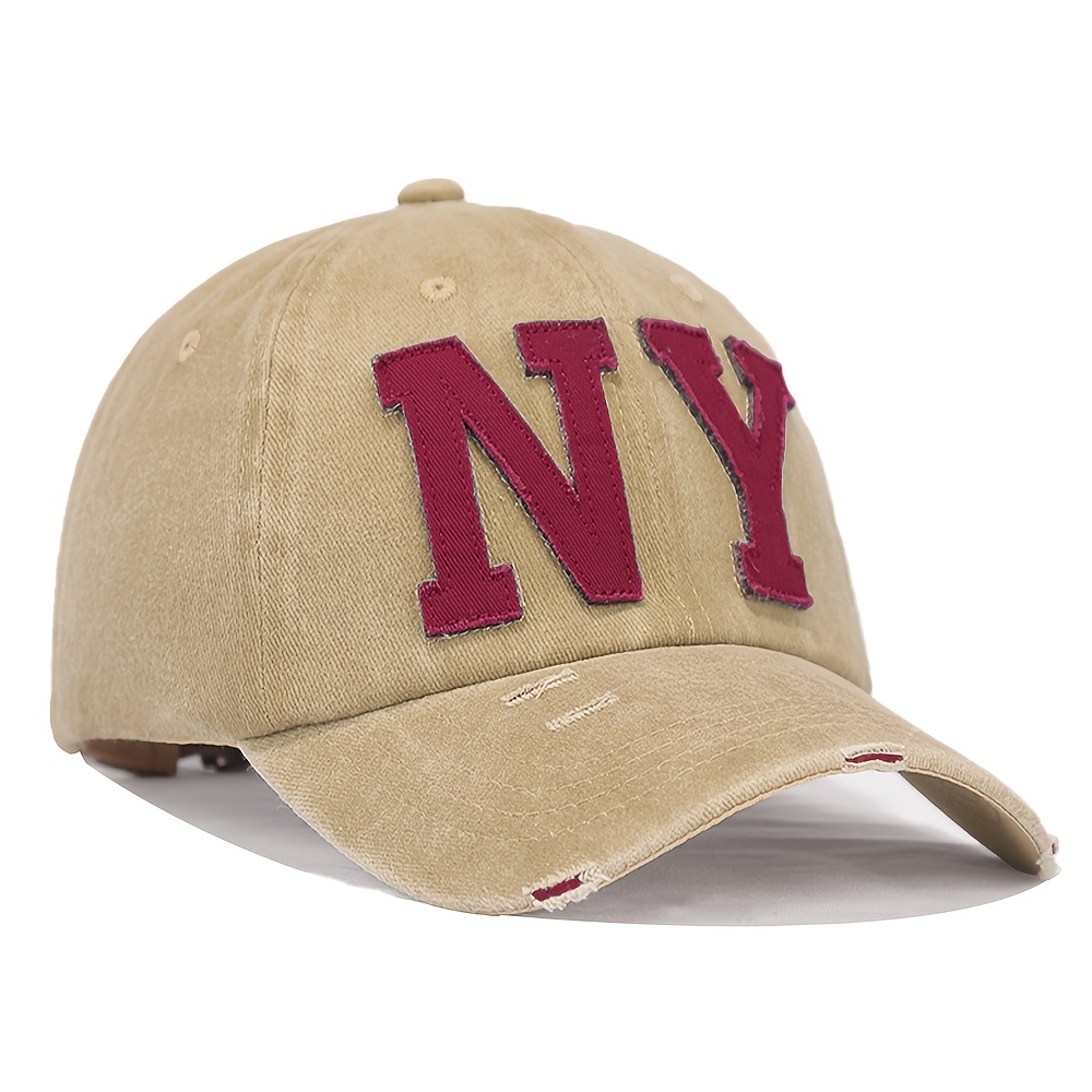 TEMU Unisex Ny Letter Baseball , Simple And Versatile Embroidered Visor, Adjustable Size, Outdoor Sports Fitness Portable Long Brim Hat, Party