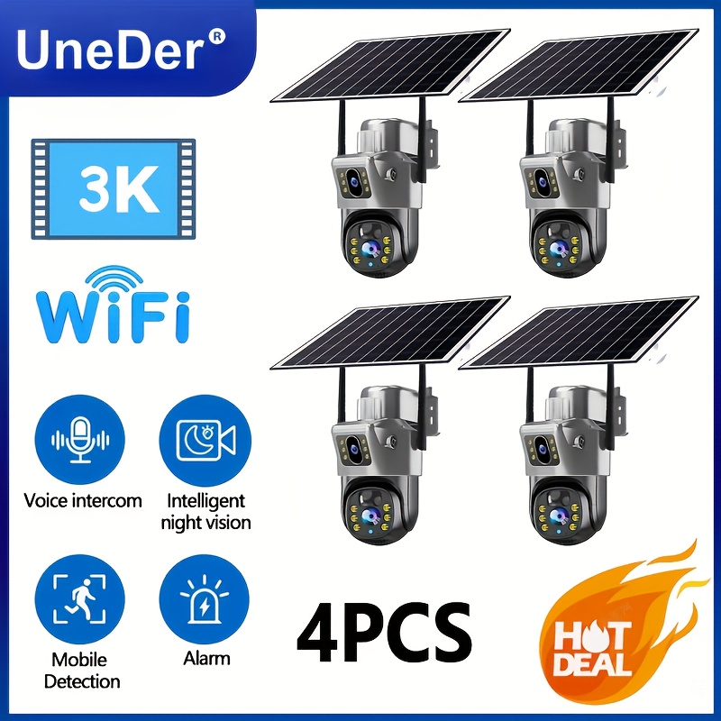 TEMU 4pcs Solar Security , Solar Powered Wireless Outdoor Security Camera, Home Security Camera, 360° Panoramic Surveillance, No Blind Spots, 2.4 Ghz