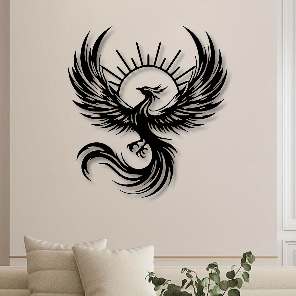 TEMU Sun Phoenix Metal Wall Art - Bird With , Ideal For Living Room Decor, Garden, Or Balcony, Perfect Housewarming Gift, Easy To Hang 15.7"x14.6",