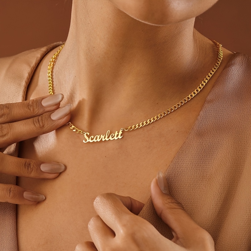 TEMU Custom Cuban Chain Necklace With Personalized Name - Elegant Minimalist Script & Number Symbol Jewelry, Handmade Gift For Women, Mother’s Day,