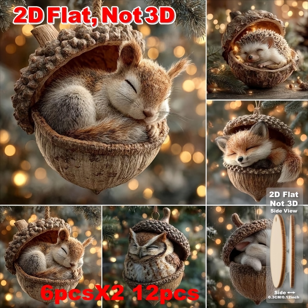 TEMU 2d Flat, 12pcs 2d Flat Forest Animal Ornaments - Artificial Hanging Decorations Suitable For Christmas, New Year, Parties With,, Deer Shapes - /