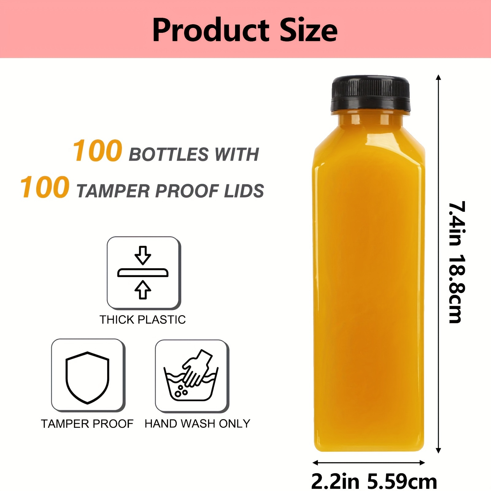TEMU Tomnk 100pcs 16oz/ 40pcs 12oz Plastic Bottles With Caps, Juice Bottles, Juice Bottles With Caps With Black Caps Juice Bottles , Funnel And Brush