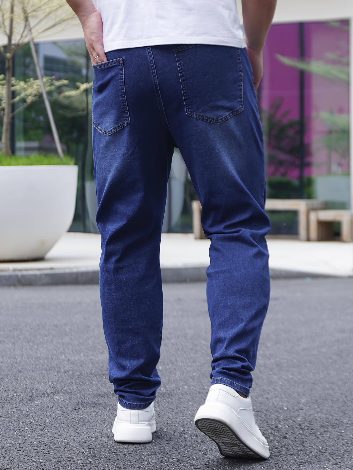 Men's Plus Size Skinny Jeans with Distressed Knee Rips - Stretch Denim, Machine Washable, All-Season Comfort, Classic Fit Casual Pants, Comfortable Fashion | Durable Fabric, PLUS SIZE