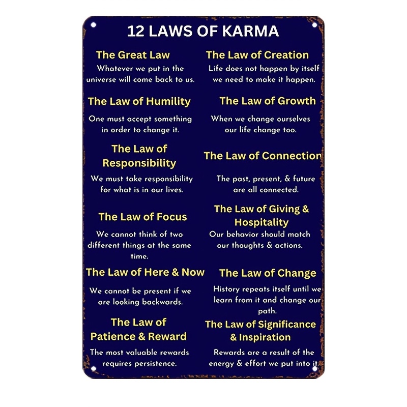TEMU 2d Flat 1pc Vintage 12 Laws Of For Karma Aluminum Tin Sign 8x12 Inch Inspirational Spiritual Wall Art Durable Aluminum Easy To Hang Home Bar