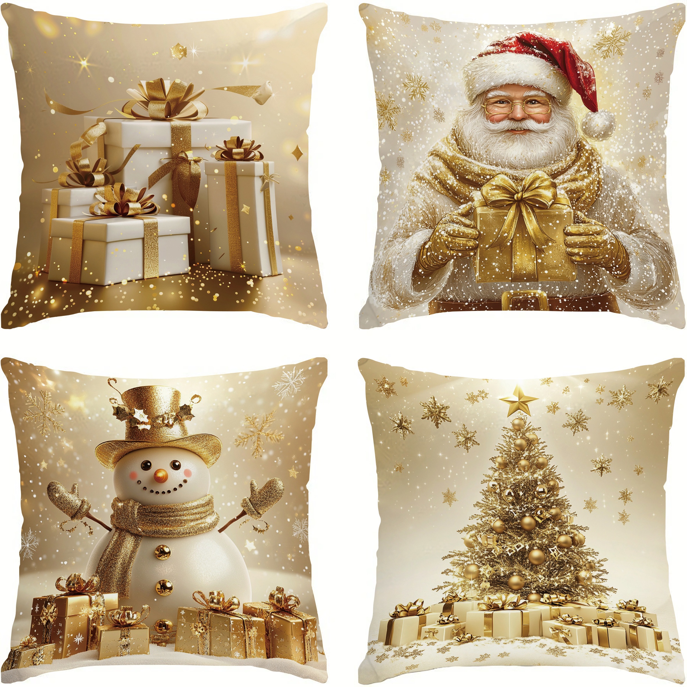 TEMU 4pcs Luxury Christmas Themed Pillow Covers | Like Gifts, Santa, Snowman, Christmas Tree, Exudes Luxury Holiday Atmosphere, Fits High-end Decor,