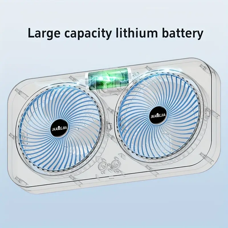 dual head fan with 1800mah large capacity battery adjustable wall mountable for bedroom office dorm camping durable plastic usb rechargeable high velocity feature quiet fan modern wall fan durable plastic fan details 7