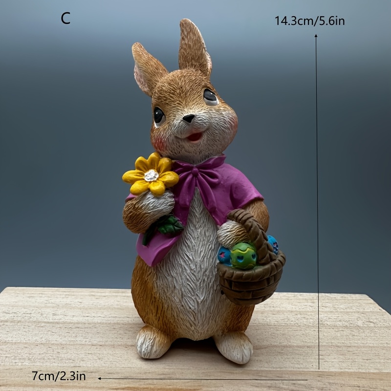Image of Handcrafted Resin Easter Bunny Statues With Colorful Outfits & Decorated Eggs – Festive Tabletop Decor For Home, Party, And Gifts – , No Power Needed