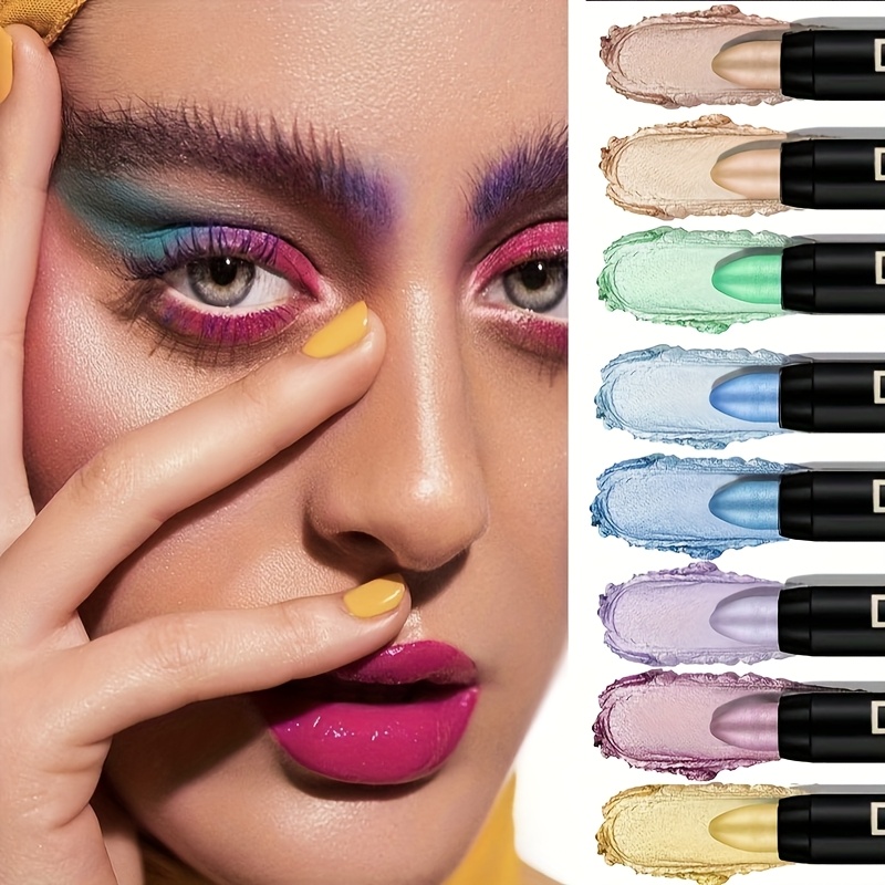 16pcs Shiny and Long-lasting Fluorescent Eyeshadow Sticks - Waterproof Metal Bold Multi-color Makeup Stick Set