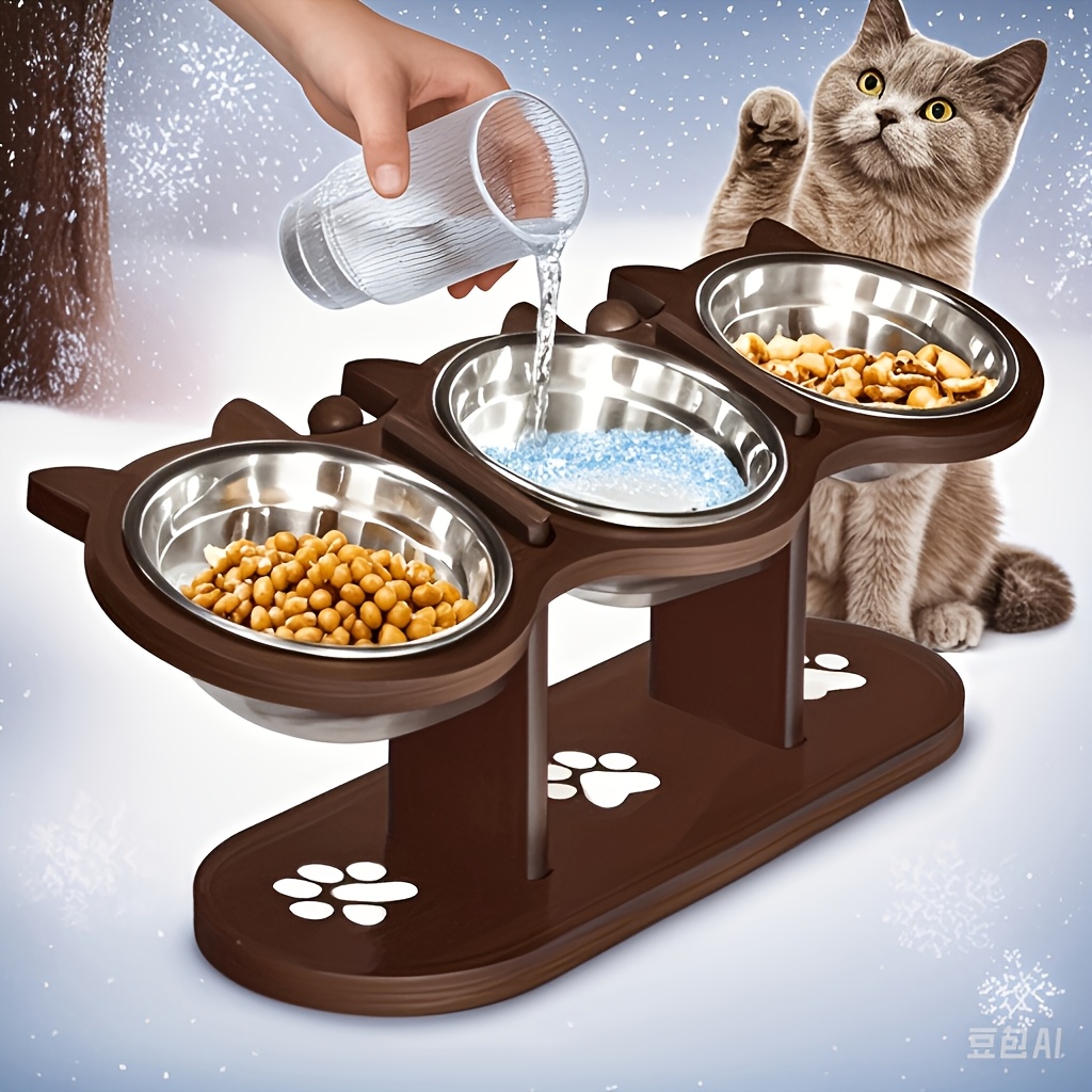 

1pc Feeder, Stainless Steel Pet With 3 Holders, Easy To And Carry, Removable For Cleaning, Necessary For Multiple Cats