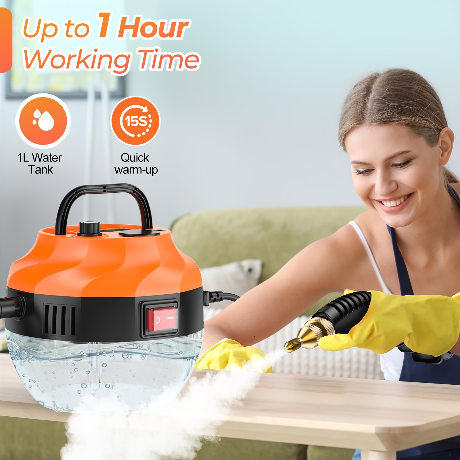 

2500w Portable Steam Cleaner - High Temperature Steamer For Cleaning Bed Bugs, Steam Cleaner For Mattress, Car Interior, Couch, Furniture, Upholstery, Kitchen, Bathroom, Grout And Tile