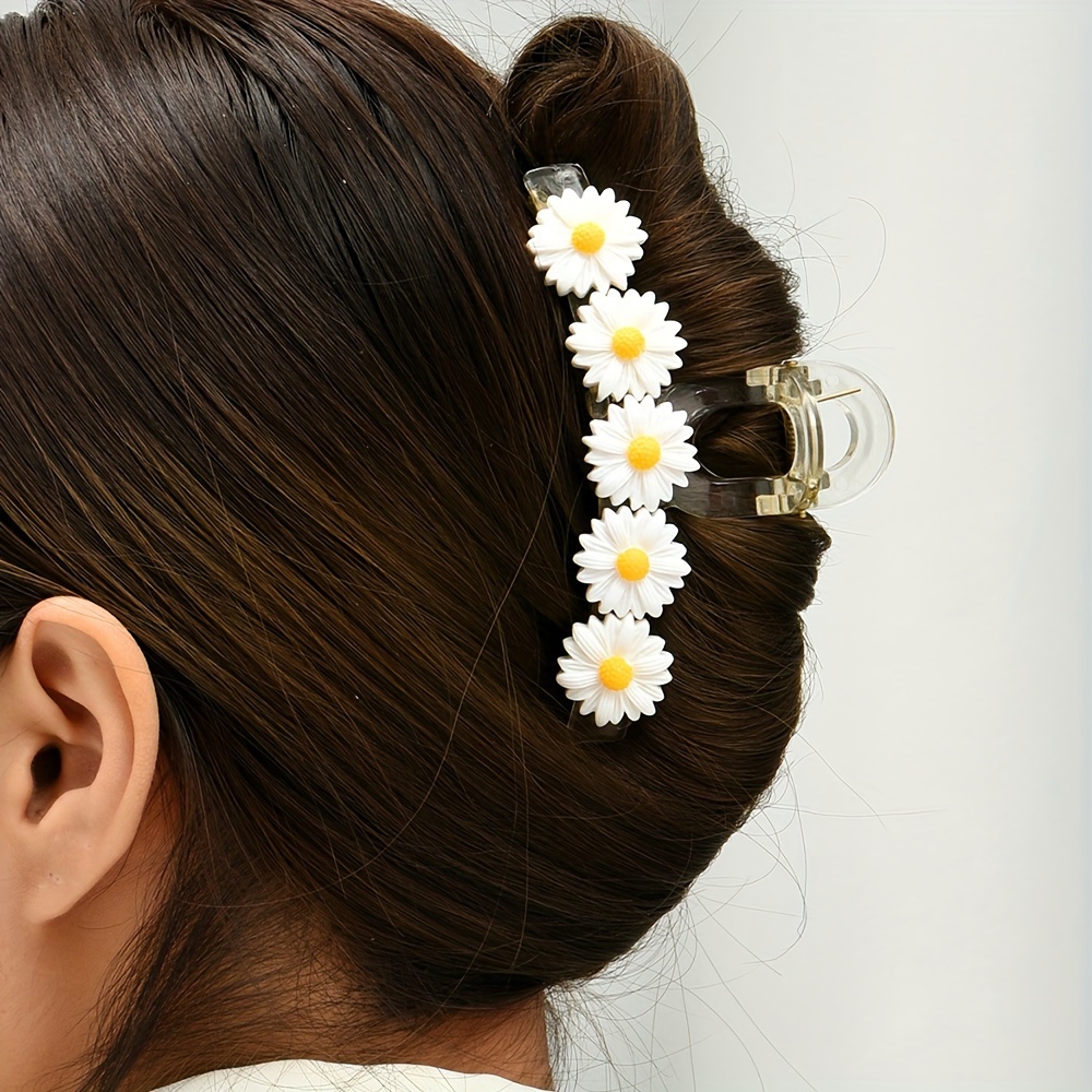 

Chic White Daisy Flower Hair Claw Clip – Cute And Simple Plastic Floral Accessory For Women, Medium Size, Stylish Updos, Cute Hair Accessories