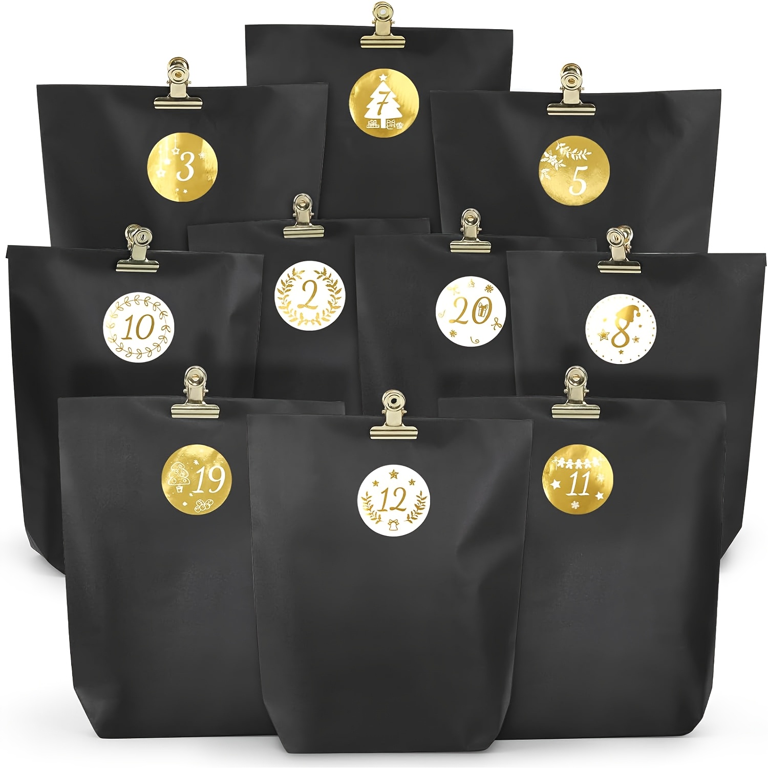 TEMU 1/2 Kits Calendrier de l'Avent 2026, 24 Sacs Cadeaux Noirs avec Autocollants Numérotés Dorés, Tous les Clips en Métal et 5 Corde de Jute, Kit de