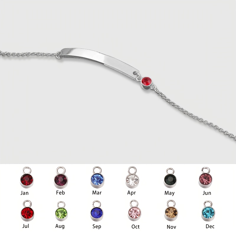 Personalized Birthstone Bracelet with Name Engraving, Golden Tone