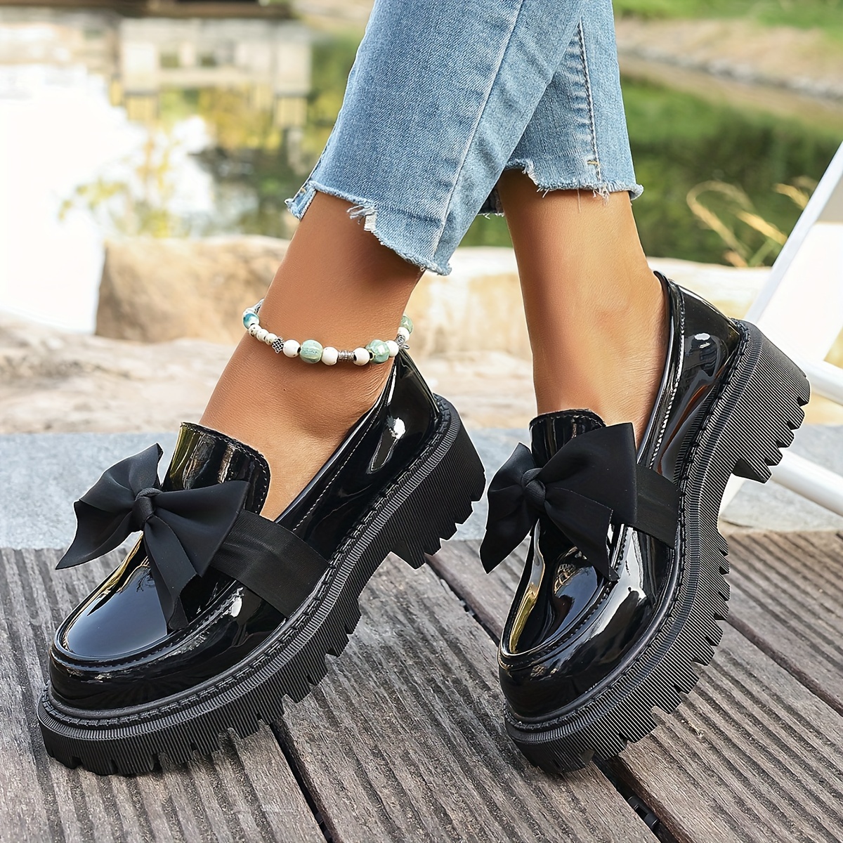Patent Loafer Schuhe, Damen Britischer Stil Herbst Dicke Sohle All-Match  Retro Einzelne Schuhe