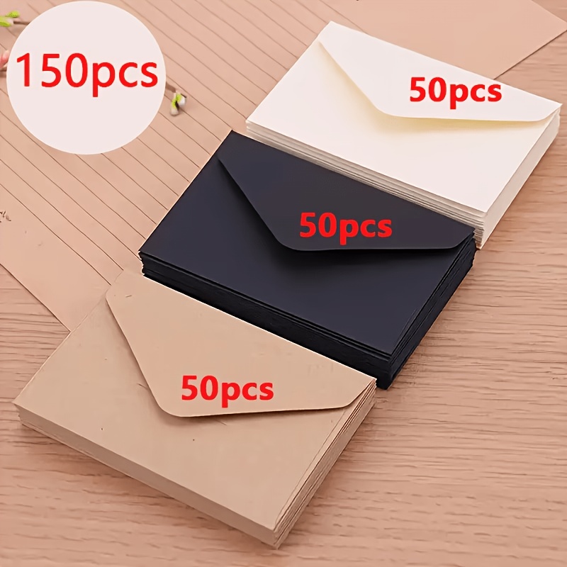 TEMU 150pcs Matte Vintage Paper Envelopes - Self-sealing Mini Size For Business Cards & Gift Storage - Elegant Assorted Colors (white, Beige, Black)
