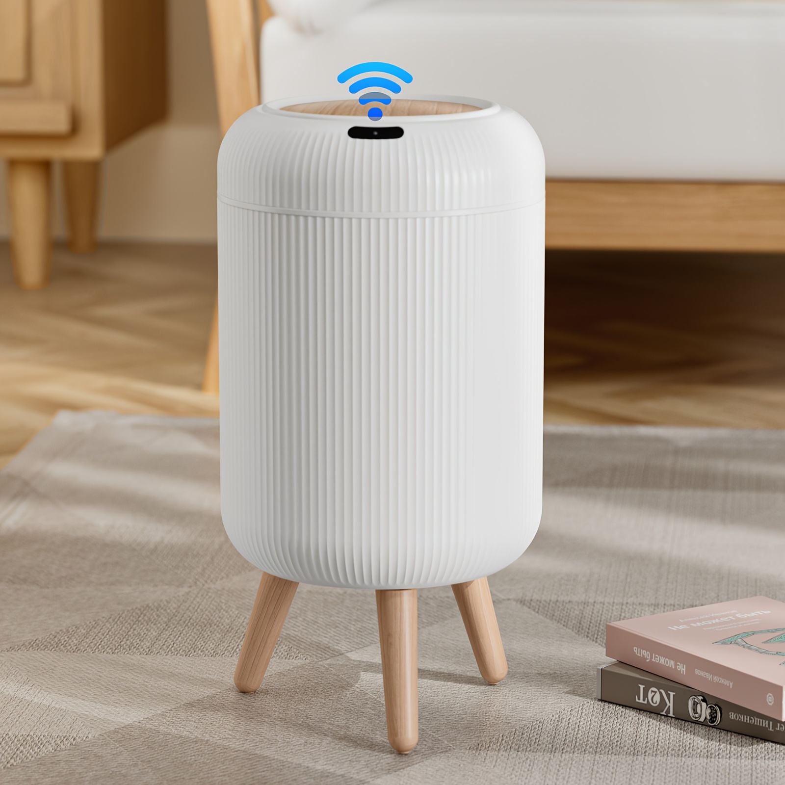 TEMU Smart Sensor Trash Can With Motion Sensor Lid & Auto Open/close, Operation, Anti-odor Sealed Lid, Silent Operation, Removable High Leg Base,