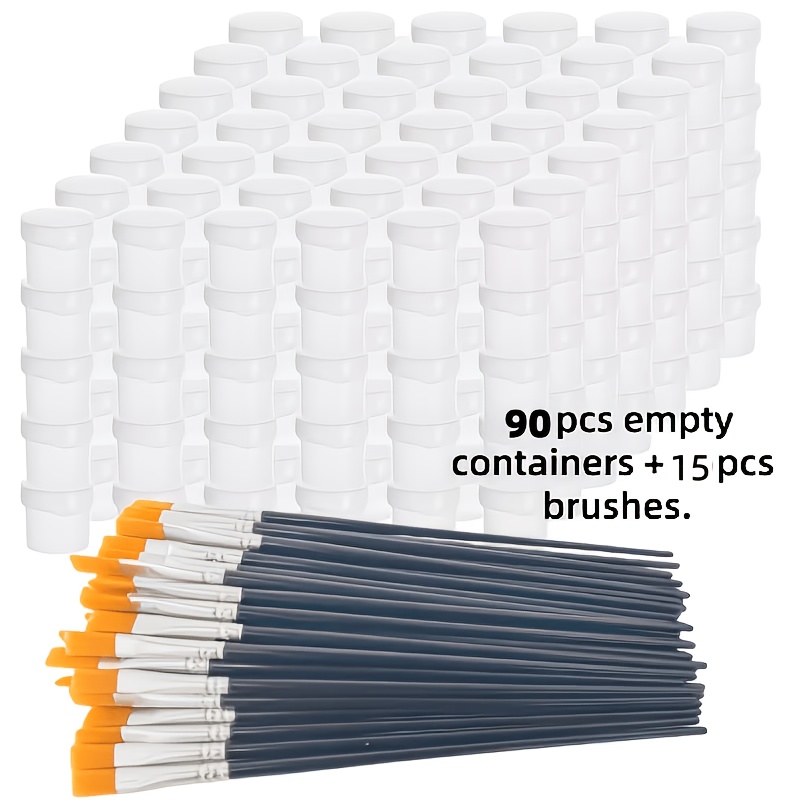 TEMU 90 Palettes de Peinture Vides + 15 Pinceaux, Boîte de Rangement Transparente en Plastique avec Couvercle, Fournitures pour Peinture et Loisirs