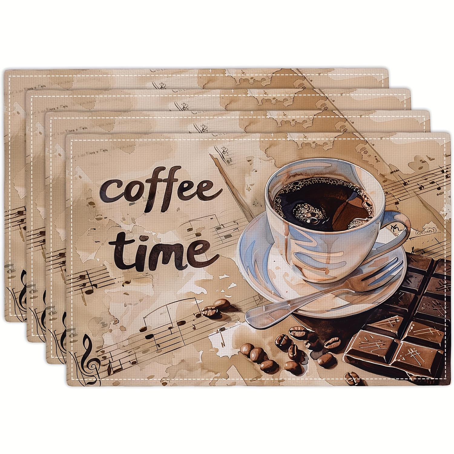 

4/6 Pack Time Placemats, 12x18 Inch, Brown , Machine Washable Polyester, Rectangular Woven Table Mats For Dining, Kitchen, Indoor, Restaurants, Parties