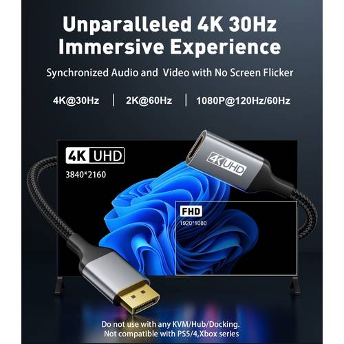 displayport to hdtv adapter uni directional dp 1 2 to hdtv 1 4 gold plated male to female usb powered for dell more high resolution video audio transmission sleek metallic design premium connector