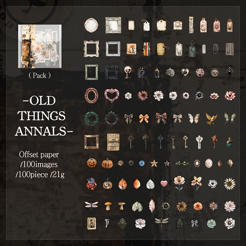 A Pack Of 100 Vintage Hard Card Stickers For Journal Diy Collage, Scrapbooking, And Photo