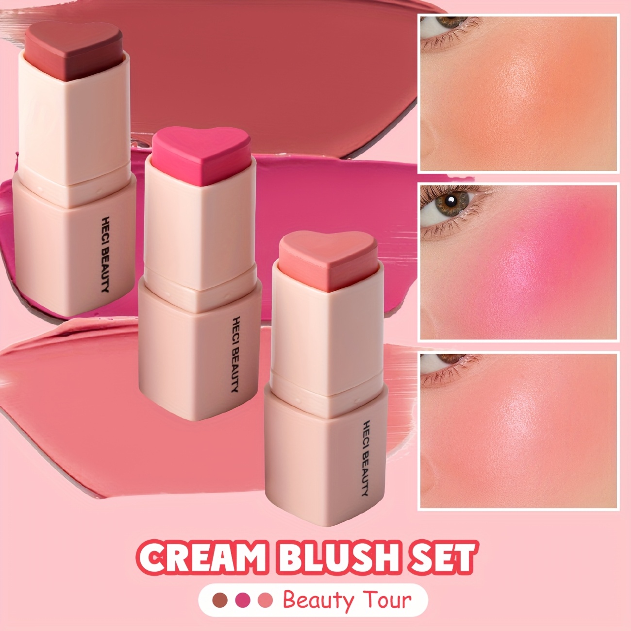 3pcs Luxury Cream Blush Stick Set - Soft, Skin-Friendly & Non-Sticky, Waterproof, Natural Finish for All Skin Tones - Berry/Coral/Pink Shades, Ideal Valentine's Gift for Women