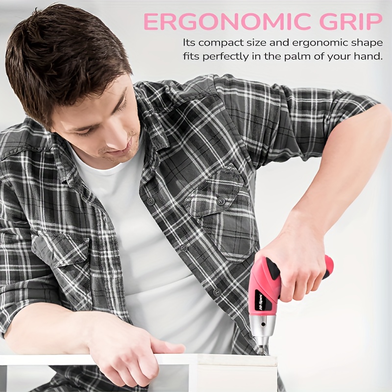 hi 6v electric screwdriver in pink a usb rechargeable lithium battery handheld tool kit portable and in multiple colors suitable for home the kit a claw hammer screwdrivers drill bits Product details 6