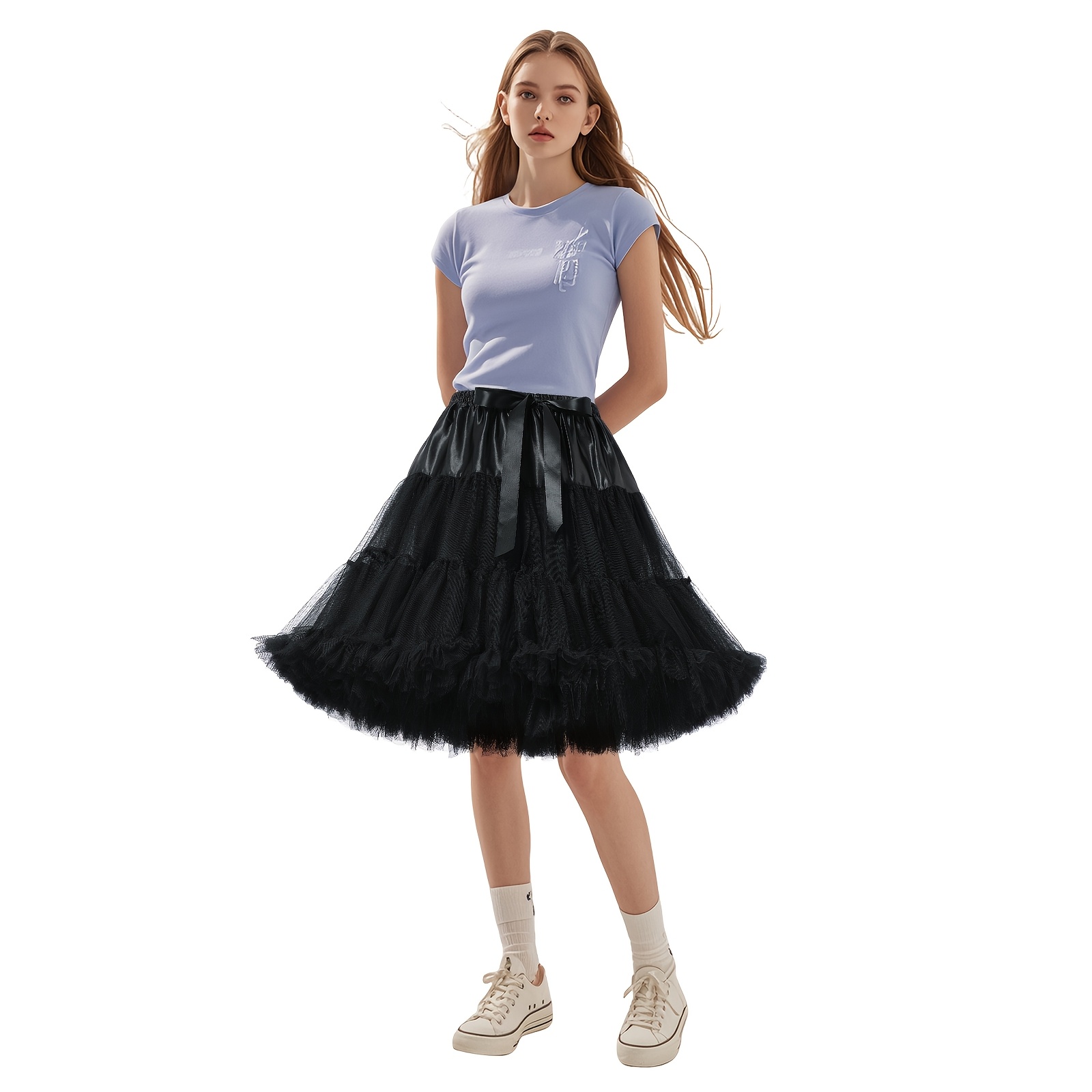 

Chic Tulle Pleated Skirt - Fluffy, High Waist, Polyester & Spandex For Women