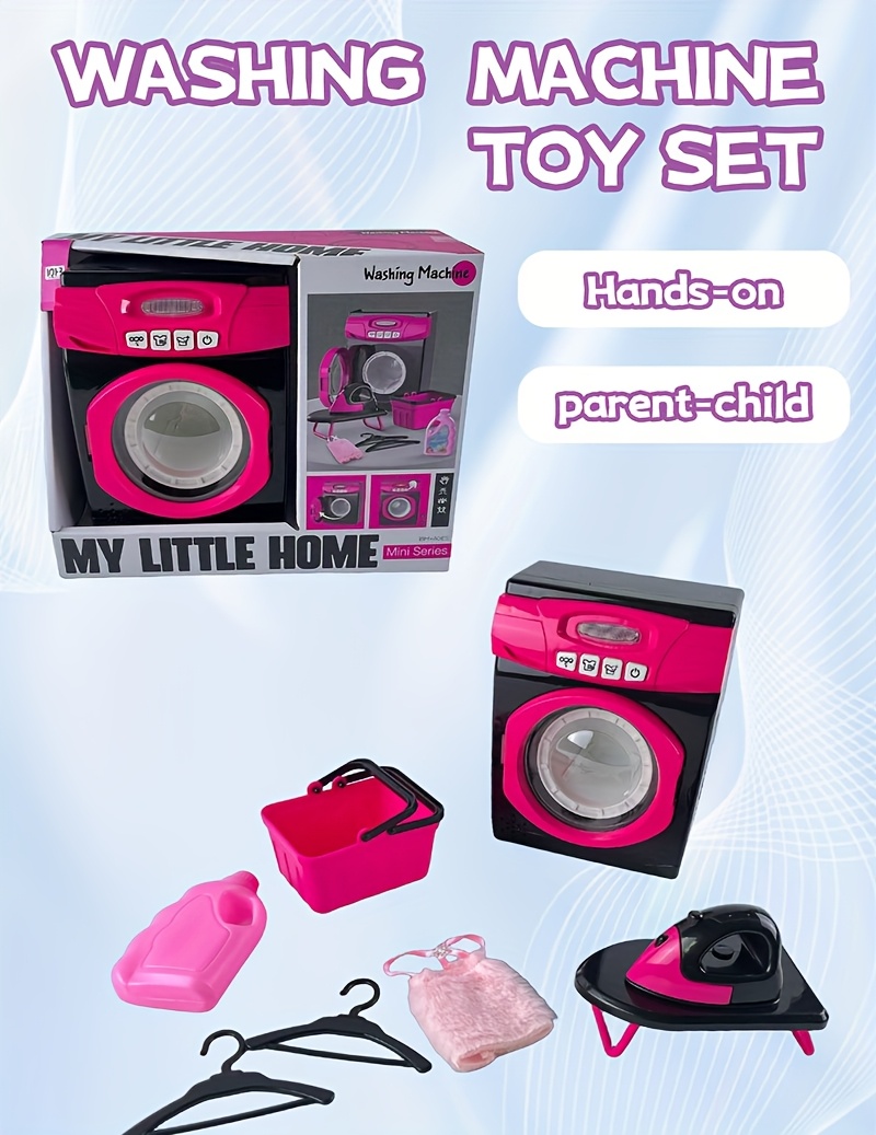 Pretend Play Washing Machine Toy Set – Includes Laundry Basket, Detergent, Iron, Hanger, Fabric & More – Educational Role-Play for Ages 3+ – No Batteries Included