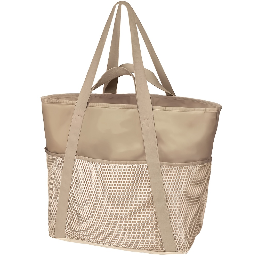 E-shop Große Strandtasche, faltbare Tragetasche für Damen mit Reißverschluss, Netztaschen für Pool, Schwimmen, Reisen, Urlaub, Alltagsbedarf